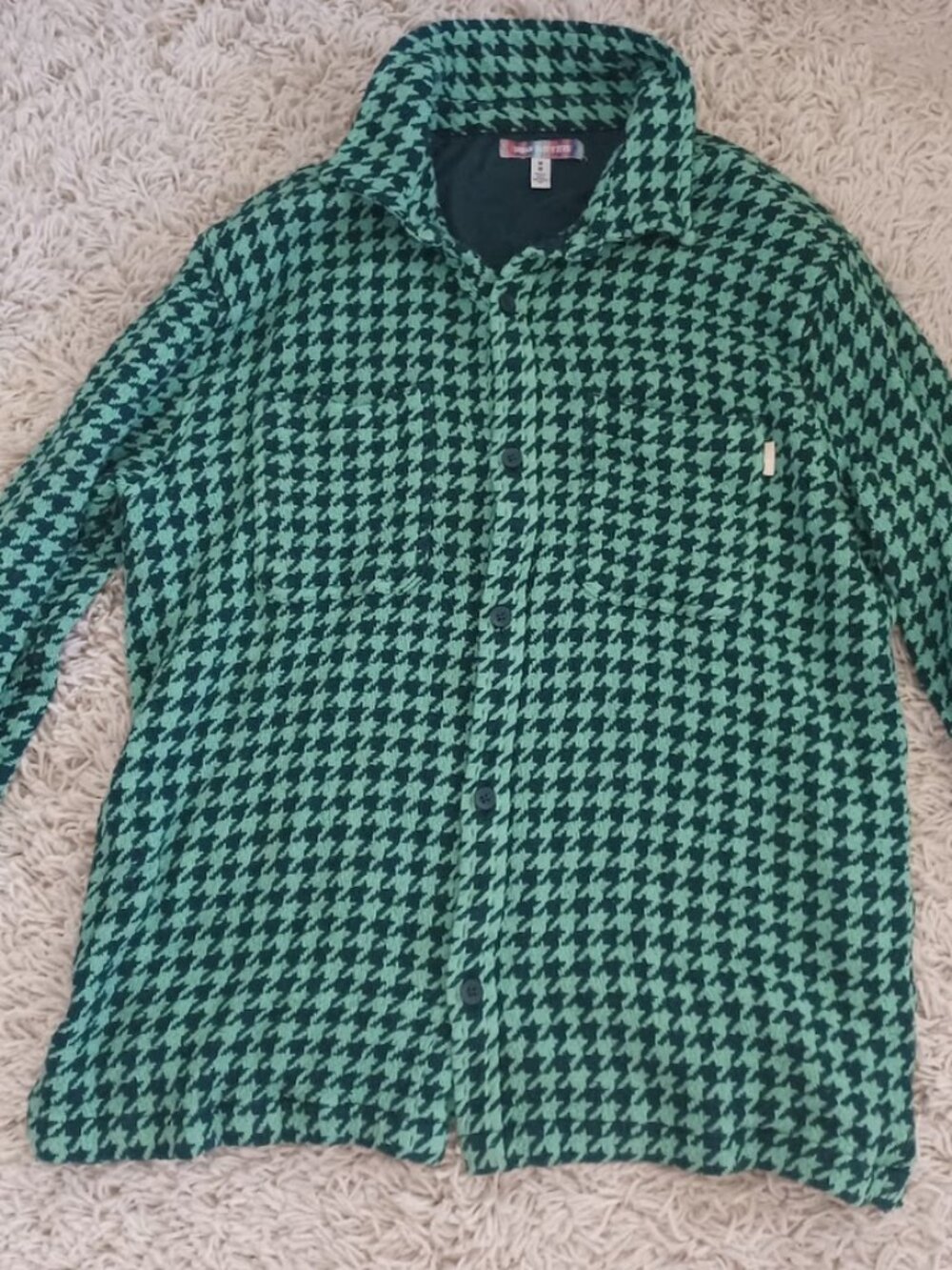 Urban Outfitters Houndstooth Shacket Womens M Green 100% Cotton Shirt Jacket